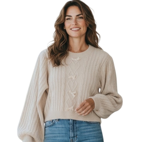 Altar'd State Sweaters - Altar'd State Crop Knit Bow-Accent Sweater in Taupe